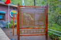 PUERTO VARAS, CHILE, SEPTEMBER, 23, 2018: Outdoor view of path information of path of saltos del petrohue written in