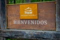 PUERTO VARAS, CHILE, SEPTEMBER, 23, 2018: Outdoor view of welcome sign located at the enter of in Vicente Perez Rosales