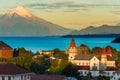 Puerto Varas at the shores of Lake Llanquihue with Osorno Volcano in the back