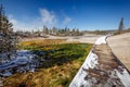 Puff n Stuff Geyser at Norris Geyser Basin trail area, during winter in Yellowstone National Park, Wyoming Royalty Free Stock Photo