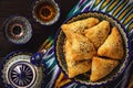 Puff pastries with meat samosa - traditional uzbek and indian pasrty. Royalty Free Stock Photo