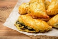 Puff pastries with spinach and cheese. Royalty Free Stock Photo