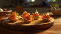 puff pastry baskets stuffed with tomato, cheese, spinach and ham close-up