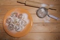 puff pastry cakes on a wooden table Royalty Free Stock Photo