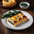 Puff pastry with filling on the white plate Royalty Free Stock Photo
