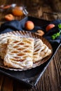Puff pastry pies filled with apricot jam and cottage cheese Royalty Free Stock Photo