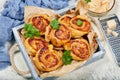 Puff pastry Pizza rolls with ham and cheese Royalty Free Stock Photo