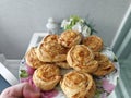 Puff pastry pizza rolls with minced beef