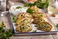Puff pastry Pizza rolls with spinach, cheese, feta and garlic Royalty Free Stock Photo