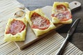 Puff pastry pizzas with tomatoes and origan Royalty Free Stock Photo