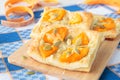 Puff pastry with pumpkin, garlic and cheese