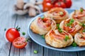 Puff pastry rolls with ham and chese. Baked snacks Royalty Free Stock Photo