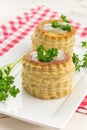 Puff pastry vol-au-vents filled with mushroom ragout