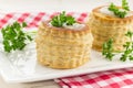 Puff pastry vol-au-vents filled with mushroom ragout