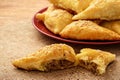 Puff pasttries with meat samosa - traditional uzbek and indian pasrty.