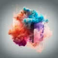 mirror cube in puff of smoke in neon tones, abstract art, colored steam background, smoke cloud swirl pattern, bright vivid colors