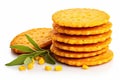 Puffed Corn Cake Isolated, Corn Diet Bread with Fragrant Herbs and Spices, Waffle with Corns, Rice, Cereal Snack