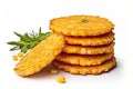 Puffed Corn Cake Isolated, Corn Diet Bread with Fragrant Herbs and Spices, Waffle with Corns, Rice, Cereal Snack