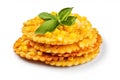 Puffed Corn Cake Isolated, Corn Diet Bread with Fragrant Herbs and Spices, Waffle with Corns, Rice, Cereal Snack