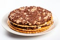 Puffed Rice Cake with Chocolate Isolated, Rice Diet Bread, Cereal Waffle, Cocoa Crackers on White