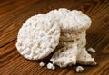 Puffed rice cakes close-up on a wooden background. Healthly food