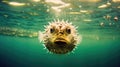 Puffer fish underwater. Generative AI