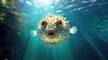 Puffer fish underwater. Generative AI