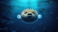 Puffer fish underwater. Generative AI