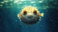 Puffer fish underwater. Generative AI