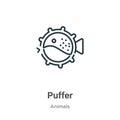 Puffer outline vector icon. Thin line black puffer icon, flat vector simple element illustration from editable animals concept Royalty Free Stock Photo