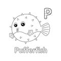 Pufferfish Alphabet ABC Coloring Page P