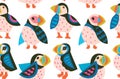 Puffins seamless pattern