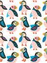 Puffins seamless pattern