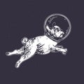 Pug astronaut flies in space. Cosmic illustration.