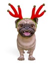 Pug cartoon with christmas antlers is tired