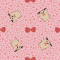 Pug Dog Bow Tie Love Hearts seamless pattern. Royalty Free Stock Photo