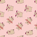 Pug Dog Bow Tie Tutu Dance seamless pattern. Royalty Free Stock Photo