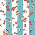 Pug Dog Bow Tie Tutu Party Hat Bone Vertical Stripes seamless pattern Royalty Free Stock Photo