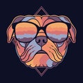 Pug dog colorful wearing a eyeglasses vector illustration