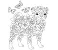 Pug dog coloring book page Royalty Free Stock Photo