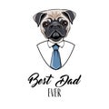 Pug dog dad. Fathers day greeting card. Mens shirt, Necktie. Best dad ever lettering. Vector. Royalty Free Stock Photo