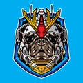 Pug dog head vector illustration with cyberpunk robot style