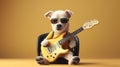 pug dog on headphone playing guitar illustration