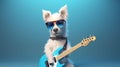 pug dog on headphone playing guitar illustration