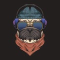Pug dog headphone vector illustration