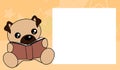 Pug dog kawaii character cartoon reading book picture frame background illustration Royalty Free Stock Photo