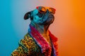 Pug Dog in Leopard Print and Red Sunglasses Royalty Free Stock Photo