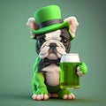 Pug dog in Saint Patrick day green hat with green beer Royalty Free Stock Photo