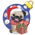 Pug Dog in a Santa hat