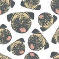Pug dog vector seamless pattern illustration Royalty Free Stock Photo